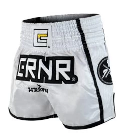 Combat Corner White/Black CRNR Muay Thai Shorts