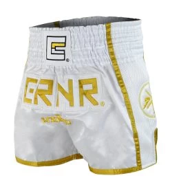 Combat Corner White/Gold CRNR Muay Thai Shorts