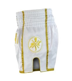 Combat Corner White/Gold CRNR Muay Thai Shorts -Sports-Boxing & Martial Arts CRNR MUAY THAI SHORTS WHITE GOLD SIDE 600x675 1