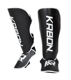 Combat Corner KRBON Shin Guards -Sports-Boxing & Martial Arts KRBON SHIN GUARDS BLACK and White ANGLE 50375.1573059116
