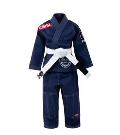 Combat Corner Kids BJJ GI -v6 - FREE WHITE BELT -Sports-Boxing & Martial Arts Kids Youth v6.1 BJJ Gi 2020 Update NAVY BLUE FRONT 99884