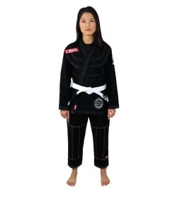 Combat Corner Womens BJJ GI -v6 - FREE WHITE BELT -Sports-Boxing & Martial Arts Womens v6.1 BJJ Gi 2020 Update BLACK FRONT 24959